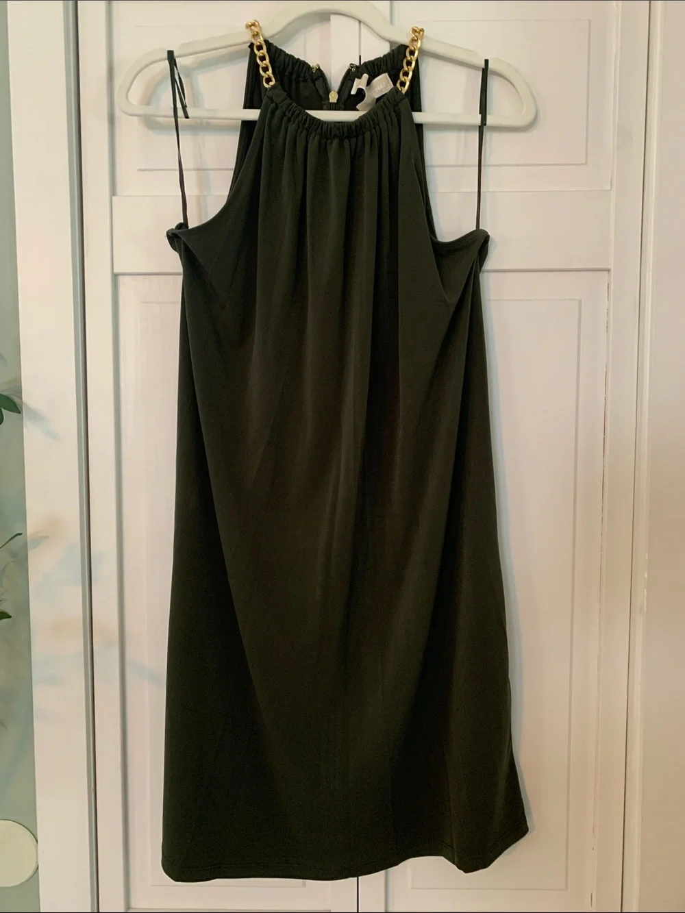 Michael Kors Green Halter Dress with Gold Chain Accent